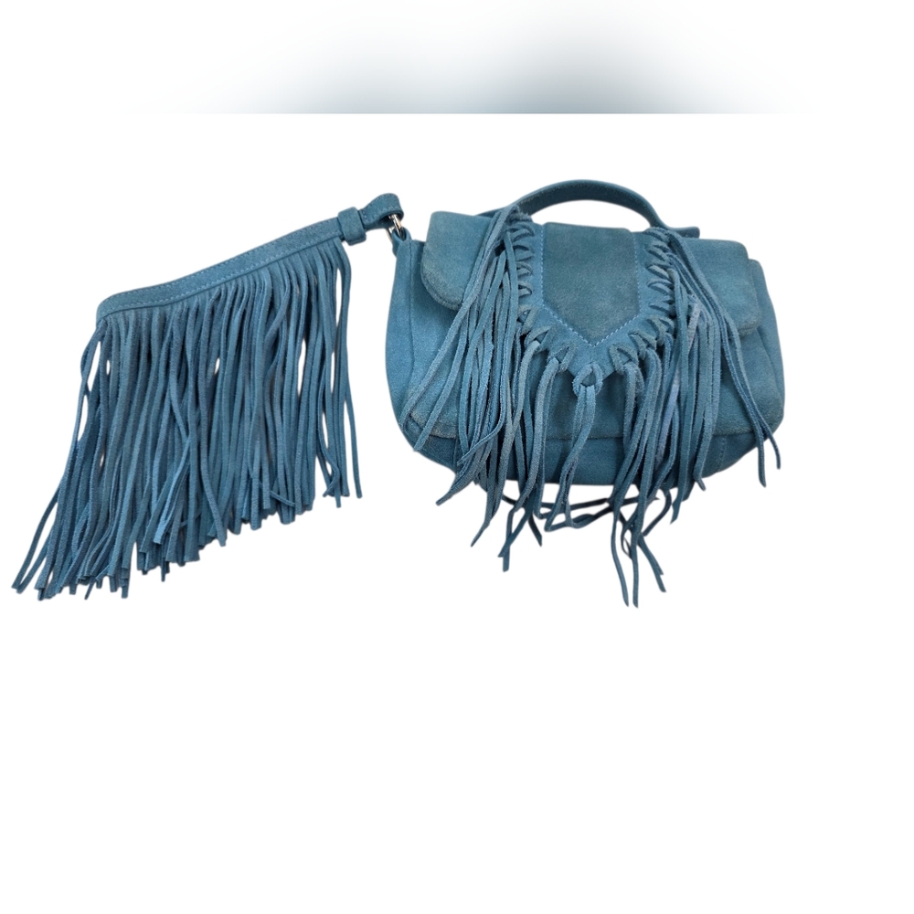 Sam Edelman suede  western Fringe Blue mini  Handbag